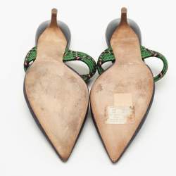 Pre Owned Malone Souliers Navy Blue/Green Raffia Maisie Mules Size 39.5