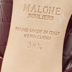 Pre Owned Malone Souliers Burgundy Croc Embossed Leather Maureen Pointed Toe Mules Size 38.5