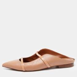 Pre Owned Malone Souliers Beige Leather and Patent Maureen Flat Mules Size 39.5
