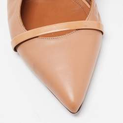 Pre Owned Malone Souliers Beige Leather and Patent Maureen Flat Mules Size 39.5
