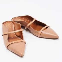 Pre Owned Malone Souliers Beige Leather and Patent Maureen Flat Mules Size 39.5