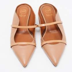Pre Owned Malone Souliers Beige Leather and Patent Maureen Flat Mules Size 39.5