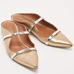 Pre Owned Malone Souliers Metallic Leather Maureen Flat Mules Size 36.5
