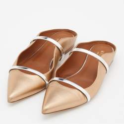 Pre Owned Malone Souliers Metallic Gold/Silver Leather Maureen Flat Mules Size 39