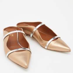 Pre Owned Malone Souliers Metallic Gold/Silver Leather Maureen Flat Mules Size 39