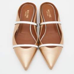 Pre Owned Malone Souliers Metallic Gold/Silver Leather Maureen Flat Mules Size 39