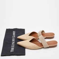 Pre Owned Malone Souliers Beige Raffia Maisie Flat Mules Size 39