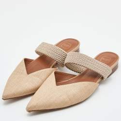 Pre Owned Malone Souliers Beige Raffia Maisie Flat Mules Size 39