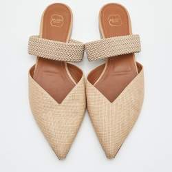 Pre Owned Malone Souliers Beige Raffia Maisie Flat Mules Size 39