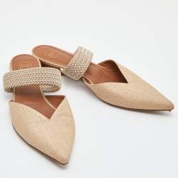 Pre Owned Malone Souliers Beige Raffia Maisie Flat Mules Size 39