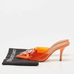 Pre Owned Malone Souliers Orange PVC Missy Pointed Toe Sandals Size 38.5