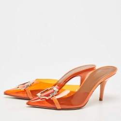 Pre Owned Malone Souliers Orange PVC Missy Pointed Toe Sandals Size 38.5