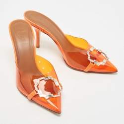 Pre Owned Malone Souliers Orange PVC Missy Pointed Toe Sandals Size 38.5