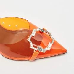 Pre Owned Malone Souliers Orange PVC Missy Pointed Toe Sandals Size 38.5