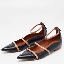 Pre Owned Malone Souliers Black/Beige Leather Robyn Ankle Strap Flats Size 39