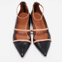 Pre Owned Malone Souliers Black/Beige Leather Robyn Ankle Strap Flats Size 39