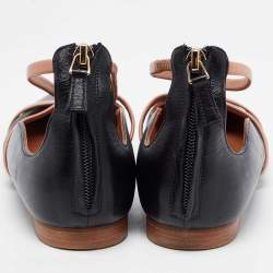 Pre Owned Malone Souliers Black/Beige Leather Robyn Ankle Strap Flats Size 39