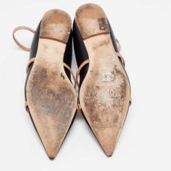 Pre Owned Malone Souliers Black/Beige Leather Robyn Ankle Strap Flats Size 39