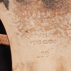 Pre Owned Malone Souliers Black/Beige Leather Robyn Ankle Strap Flats Size 39