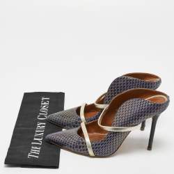 Pre Owned Malone Souliers Blue/Gold Python and Leather Maureen Mules Size 38