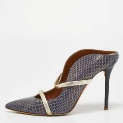 Pre Owned Malone Souliers Blue/Gold Python and Leather Maureen Mules Size 38