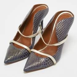 Pre Owned Malone Souliers Blue/Gold Python and Leather Maureen Mules Size 38