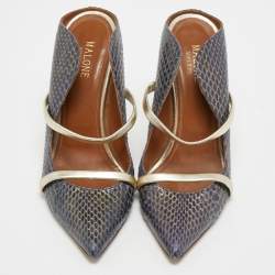 Pre Owned Malone Souliers Blue/Gold Python and Leather Maureen Mules Size 38