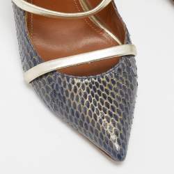 Pre Owned Malone Souliers Blue/Gold Python and Leather Maureen Mules Size 38