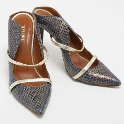 Pre Owned Malone Souliers Blue/Gold Python and Leather Maureen Mules Size 38