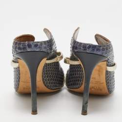 Pre Owned Malone Souliers Blue/Gold Python and Leather Maureen Mules Size 38