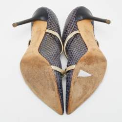 Pre Owned Malone Souliers Blue/Gold Python and Leather Maureen Mules Size 38