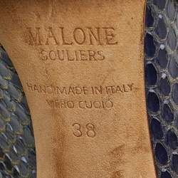 Pre Owned Malone Souliers Blue/Gold Python and Leather Maureen Mules Size 38