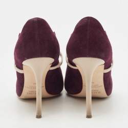 Pre Owned Malone Souliers Burgundy/Beige Suede and Leather Maureen Pumps Size 38 