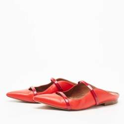 Pre Owned Malone Souliers Red Leather Maureen Flat Mules Size 37.5