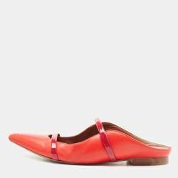 Pre Owned Malone Souliers Red Leather Maureen Flat Mules Size 37.5