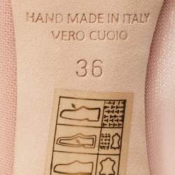 Pre Owned Malone Souliers Pink Mesh and Leather Marguerite Bow Pointed Toe Mules Size 36