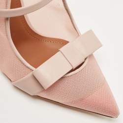 Pre Owned Malone Souliers Pink Mesh and Leather Marguerite Bow Pointed Toe Mules Size 36