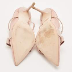 Pre Owned Malone Souliers Pink Mesh and Leather Marguerite Bow Pointed Toe Mules Size 36