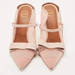 Pre Owned Malone Souliers Pink Mesh and Leather Marguerite Bow Pointed Toe Mules Size 36