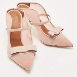 Pre Owned Malone Souliers Pink Mesh and Leather Marguerite Bow Pointed Toe Mules Size 36