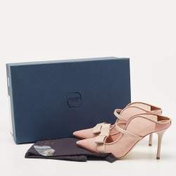 Pre Owned Malone Souliers Pink Mesh and Leather Marguerite Bow Pointed Toe Mules Size 36