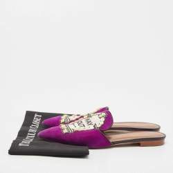Pre Owned Malone Souliers Purple Canvas And Suede Mules Size 38.5
