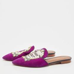 Pre Owned Malone Souliers Purple Canvas And Suede Mules Size 38.5