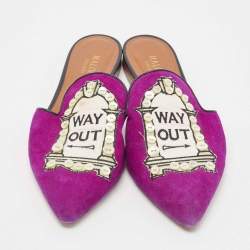 Pre Owned Malone Souliers Purple Canvas And Suede Mules Size 38.5