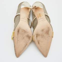 Pre Owned Malone Souliers Gold/Yellow Mesh and Velvet Marguerite Mules Size 37