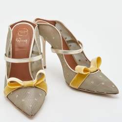 Pre Owned Malone Souliers Gold/Yellow Mesh and Velvet Marguerite Mules Size 37