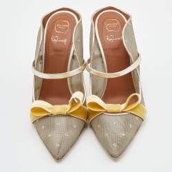 Pre Owned Malone Souliers Gold/Yellow Mesh and Velvet Marguerite Mules Size 37
