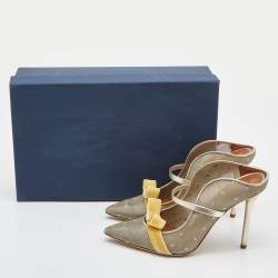 Pre Owned Malone Souliers Gold/Yellow Mesh and Velvet Marguerite Mules Size 37