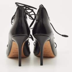 Pre Owned Malone Souliers Black Leather Savannah Open Toe Ankle Wrap Pumps Size 38.5