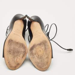 Pre Owned Malone Souliers Black Leather Savannah Open Toe Ankle Wrap Pumps Size 38.5